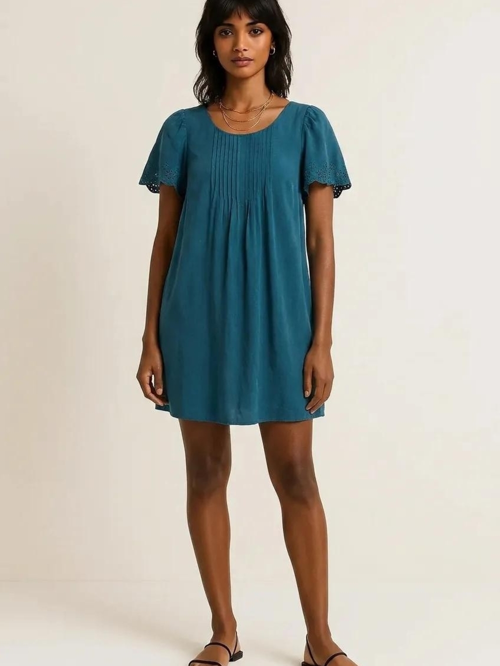 Sezane 100% Silk Green Pintuck Short Sleeve Tunic Dress